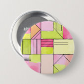 Roze en limoengroene patchwork abstract ronde button 7,6 cm (Voorkant /achterkant)