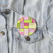 Roze en limoengroene patchwork abstract ronde button 7,6 cm (In situ)