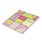 Roze en limoengroene patchwork abstract tegeltje (Zijkant)