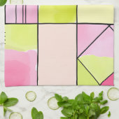 Roze en limoengroene patchwork abstract theedoek (Gevouwen)