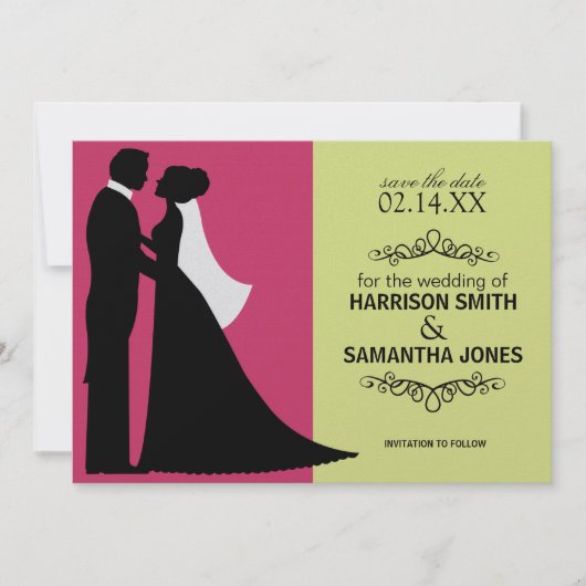 Roze en limoengroene save the date-aankondigingen kaart (Voorkant)