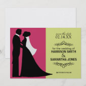 Roze en limoengroene save the date-aankondigingen kaart (Voorkant / Achterkant)