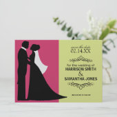 Roze en limoengroene save the date-aankondigingen kaart (Staand voorkant)