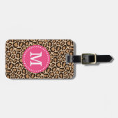 Roze en luipaard Afdrukken Aangepast monogram Bagagelabel (Voorkant horizontaal)