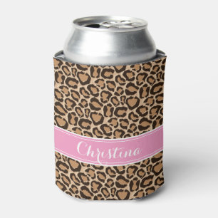Roze en luipaard Afdrukken Aangepast monogram Blikjeskoeler