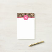 Roze en luipaard Afdrukken Aangepast monogram Post-it® Notes (Op bureau)