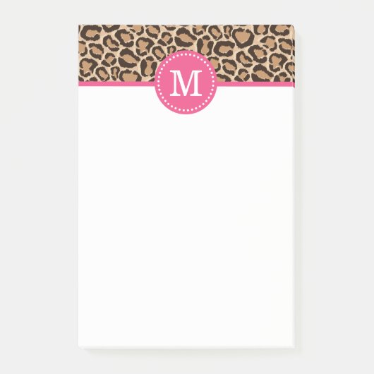 Roze en luipaard Afdrukken Aangepast monogram Post-it® Notes (Voorkant)
