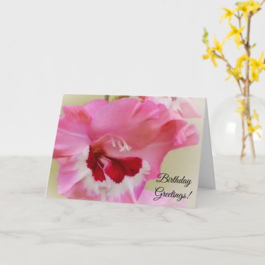 Roze en Magenta Bloemen Floral Art Verjaardag Kaar Kaart (Gele Bloem)