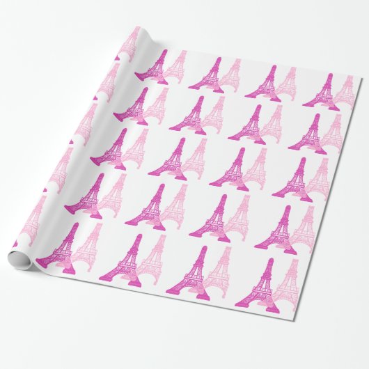 Roze en magenta Eiffeltower - Gift Wrap Cadeaupapier (Uitgerold)