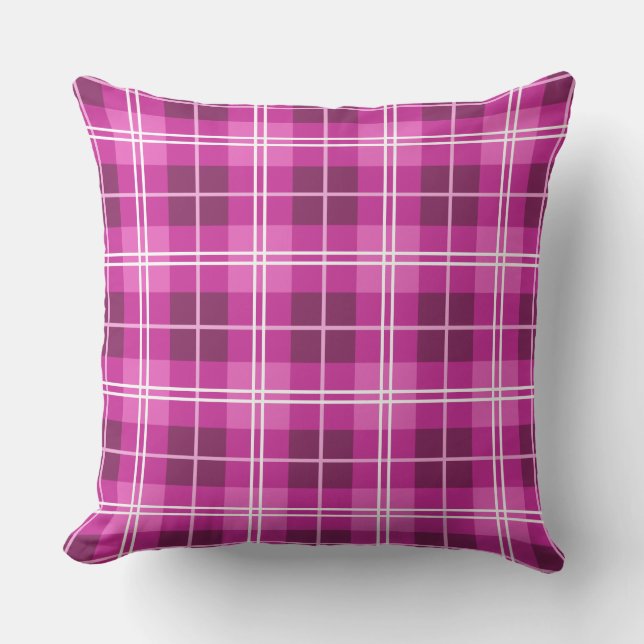Roze en Magenta Plaid Tartan Patroon Kussen (Voorkant)