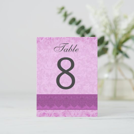 Roze en Magenta Trouwtafel nummer 8 V200 Briefkaart (Staand voorkant)