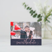 Roze en Manuscript 2-Foto sparen de Datum Briefkaart (Staand voorkant)