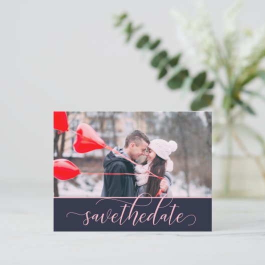 Roze en  Manuscript 2-Foto sparen de Datum Briefkaart (Staand voorkant)