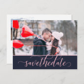 Roze en Manuscript 2-Foto sparen de Datum Briefkaart (Voorkant / Achterkant)