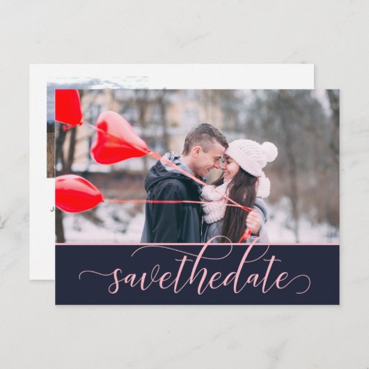 Roze en  Manuscript 2-Foto sparen de Datum Briefkaart (Voorkant / Achterkant)