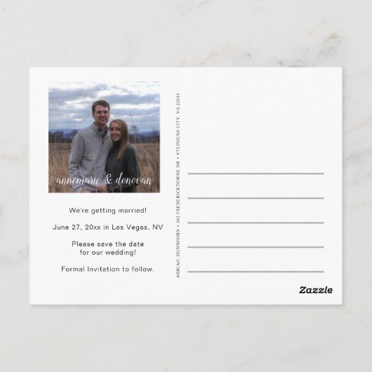 Roze en  Manuscript 2-Foto sparen de Datum Briefkaart (Achterkant)