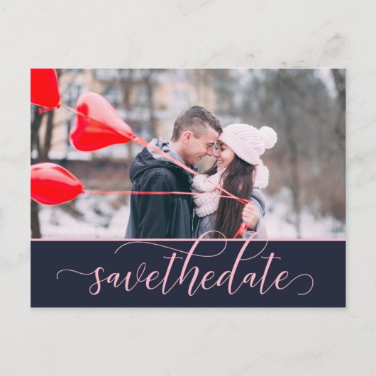 Roze en Manuscript 2-Foto sparen de Datum Briefkaart (Voorkant)