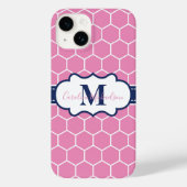Roze en Marine Monogram Geometrisch Patroon Case-Mate iPhone Case (Achterkant)
