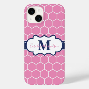 Roze en Marine Monogram Geometrisch Patroon Case-Mate iPhone 14 Hoesje