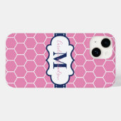 Roze en Marine Monogram Geometrisch Patroon Case-Mate iPhone Case (Achterkant (horizontaal))