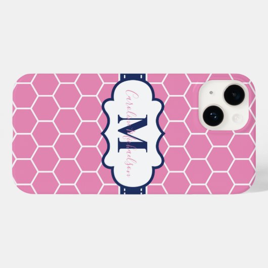Roze en Marine Monogram Geometrisch Patroon Case-Mate iPhone Case (Achterkant (horizontaal))
