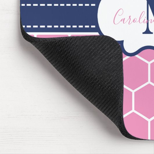 Roze en Marine Monogram Geometrisch Patroon Muismat (Hoek)