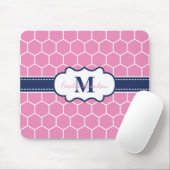 Roze en Marine Monogram Geometrisch Patroon Muismat (Met muis)