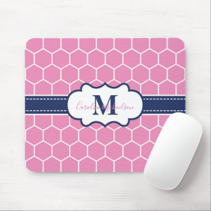 Roze en Marine Monogram Geometrisch Patroon Muismat