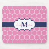 Roze en Marine Monogram Geometrisch Patroon Muismat (Voorkant)