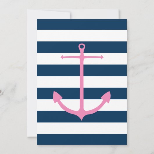 Roze en Marine Nautische Bruids Douche Uitnodiging (Achterkant)