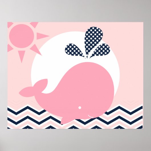 Roze en marine poster voor walvis nursery (Voorkant)