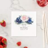 Roze en marineblauw bloemenbruiloft servet (Insitu)