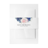 Roze en marineblauw bloemenbruiloft uitnodigingen wikkel (Voorkant Voorbeeld)