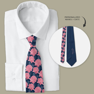 Roze en marineblauw Dahlia Groomsmen Stropdas