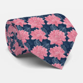 Roze en marineblauw Dahlia Groomsmen Stropdas (Opgerold)