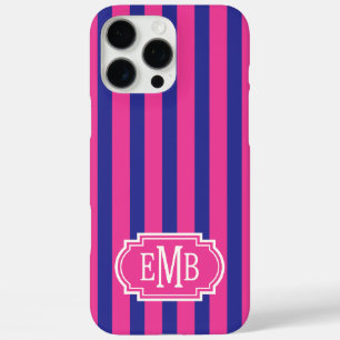 Roze en marineblauw gemerkte strepen iPhone 16 pro max hoesje