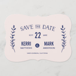 Roze en marineblauw lachen sparen de datumkaart save the date