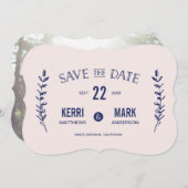 Roze en marineblauw lachen sparen de datumkaart save the date (Voorkant / Achterkant)