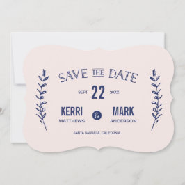 Roze en marineblauw lachen sparen de datumkaart save the date