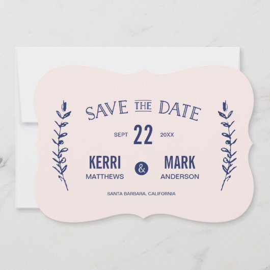Roze en marineblauw lachen sparen de datumkaart save the date (Voorkant)