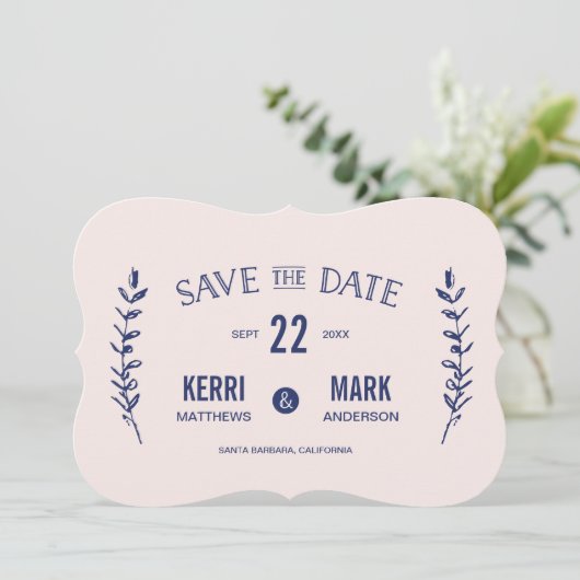 Roze en marineblauw lachen sparen de datumkaart save the date (Staand voorkant)