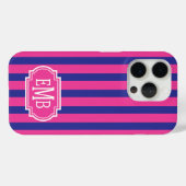Roze en marineblauw monogram strepen Case-Mate iPhone case (Achterkant (horizontaal))