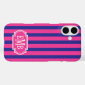 Roze en marineblauw monogram strepen Case-Mate iPhone case (Achterkant (horizontaal))