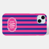 Roze en marineblauw monogram strepen Case-Mate iPhone case (Achterkant (horizontaal))
