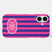 Roze en marineblauw monogrammetjes met strepen Case-Mate iPhone case (Achterkant (horizontaal))