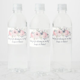 Roze en marineblauw op witte huwelijksgunsten | waterfles etiket