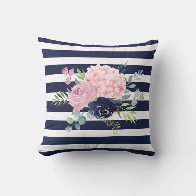 Roze en marineblauw Pillow Kussen (Voorkant)
