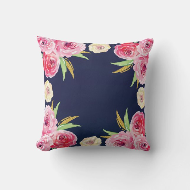 Roze en marineblauw Pillow Kussen (Voorkant)