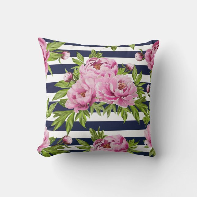 Roze en marineblauw Pillow Kussen (Voorkant)