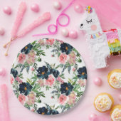 Roze en marineblauw Rozen bruiloft Papieren Bordje (Feest)